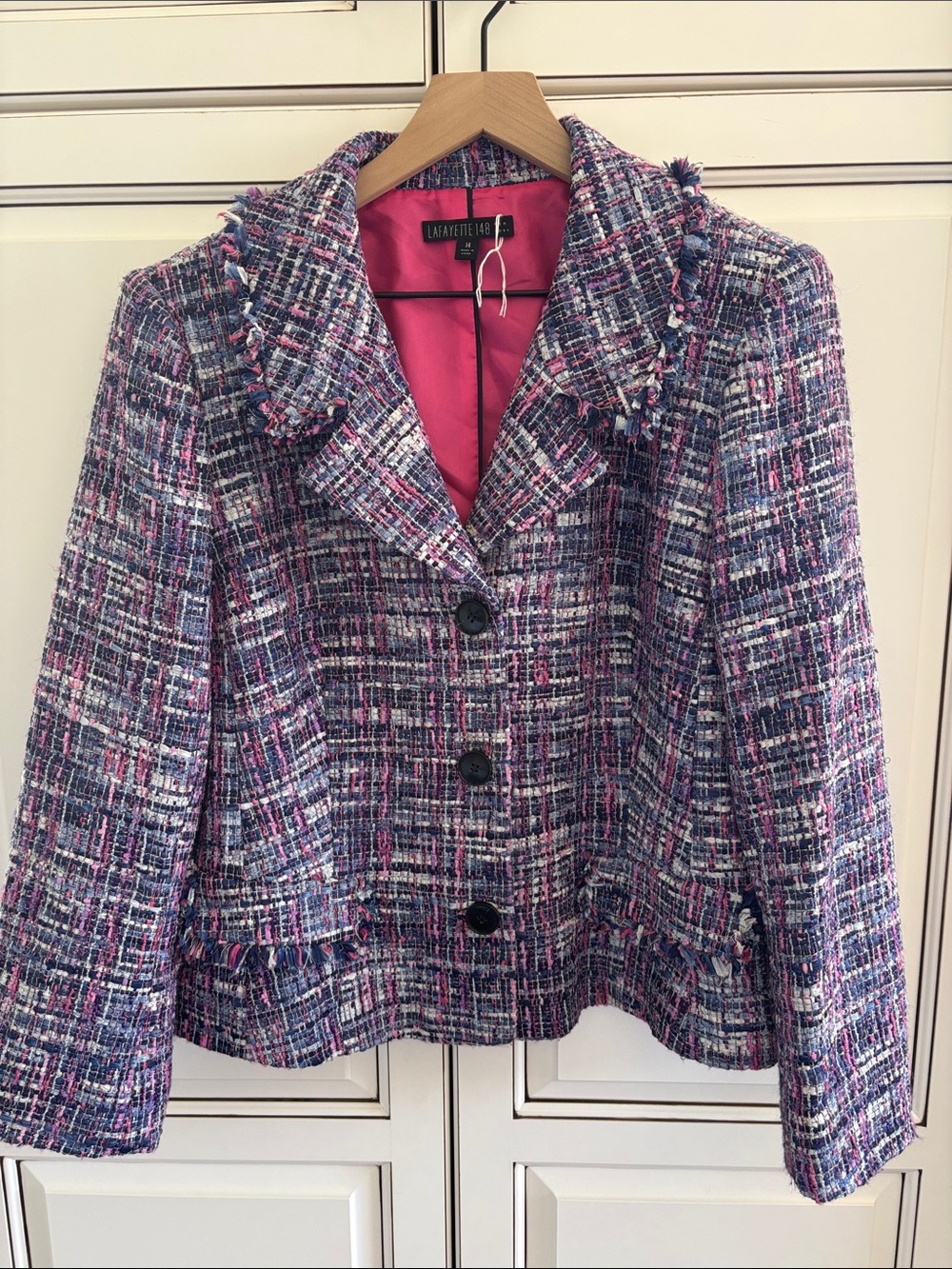 Lafayette 148 Tweed Button Blazer Jacket Lined Blue Pink Office Evening Women 14